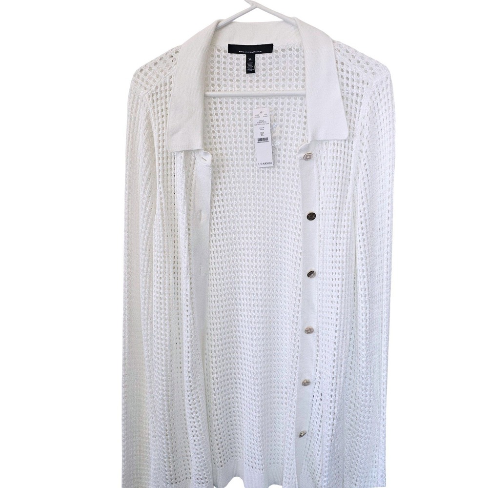 White House Black Market Open Stitch Collar Cardigan White Basket Weave XL NEW